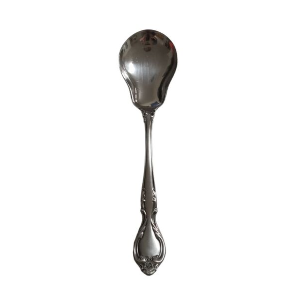 Vintage 70s Lyons Queen Fancy Sugar Spoon Stainless Steel 6" Satin Black Accent - Picture 11 of 12